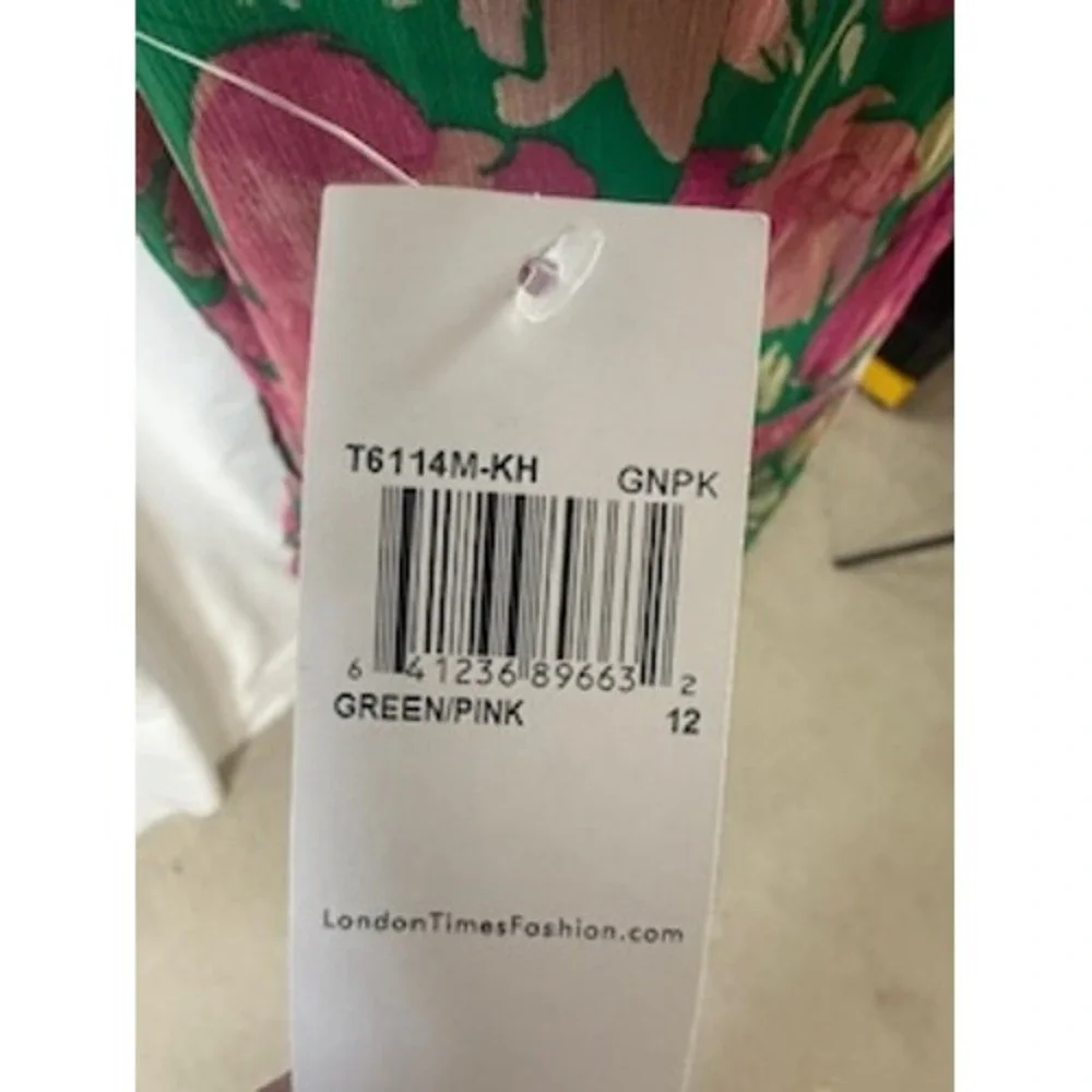 London Times Fashion Green Pink Floral Maxi Dress Ruffle Chiffon Gown Size 12 - Picture 5 of 8